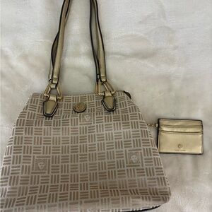 Anne Klein Beige and Gold Patterned Shoulder Bag